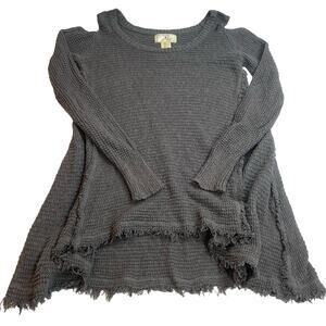 Ruby Moon Open Shoulder‎ Sweater Gray Small Long Sleeve Boho Asymetric Raw Edge